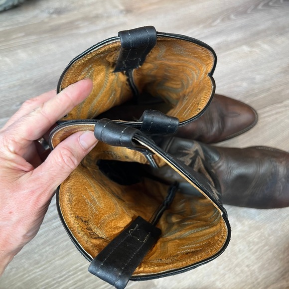 VTG Tony Lama Taurus Cowboy Boots Chocolate Two-Tone Leather #6171 Mens 8.5 D - Picture 11 of 13